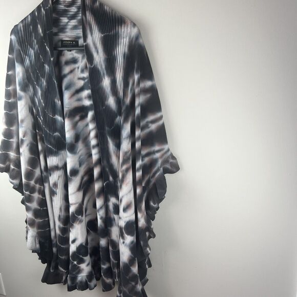 Joseph A Womens 3X Long Open Cardigan Sweater Knit Drape Ruffles Black Beige - Picture 5 of 8
